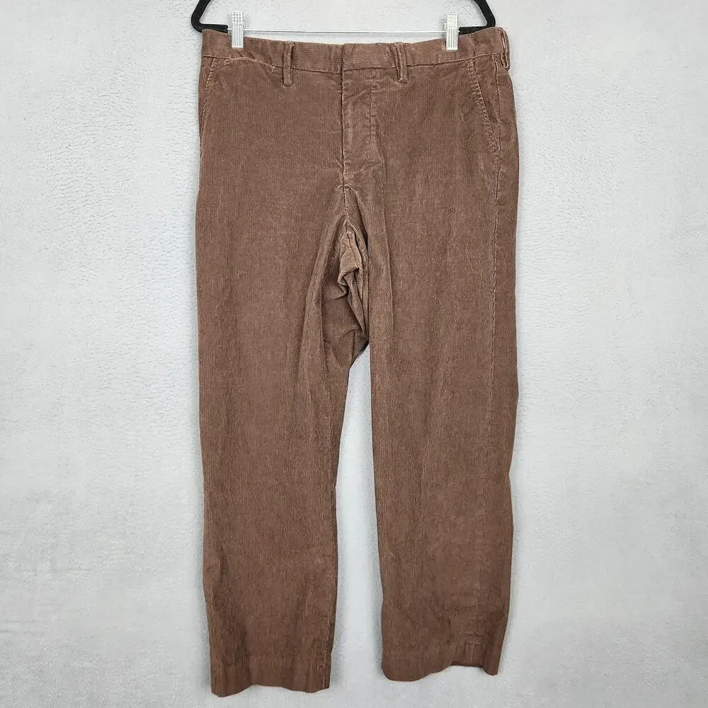 Lands End Pants Mens 35x27 Brown Corduroy Chino Classic Fit Stretch Casual